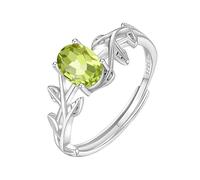 WLLDDDIU Anelli di Fidanzamento con Solitario in Pietra Preziosa Naturale Taglio Ovale per Donna, Anello A Foglia in Argento Sterling 925 Regolabile, Anello di Promessa di Matrimonio per Lei, Regalo