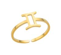 WLLDDDIU Anelli in Argento Sterling 925 con Simboli Zodiacali per Donne e Uomini, Impilabili, 12 Costellazioni, Astrologia, Anello Aperto Placcato Oro, Fascia per Il Pollice Regolabile, 13-17#, Gioi