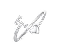 WLLDDDIU Anelli iniziali Regolabili in Argento Sterling 925 per Donna, Anello Aperto personalizzato con Lettera Maiuscola, Cuore, Impilabile, Cerchietto per dita con Alfabeto, Gioielli, Regali per C