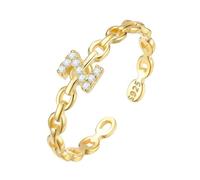 WLLDDDIU Anelli iniziali Regolabili in Argento Sterling S925 per Donna, Impilabili, con Zirconi, con Fascia Aperta, Placcati in Oro 14K, con Lettere Az, Anelli A Catena, Gioielli per Compleanno, Ann