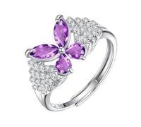 WLLDDDIU Anello A Farfalla in Argento Sterling 925 con Pietra Portafortuna per Donna, Anello Dell'eternità con Pietra Preziosa Naturale, Regolabile, Fascia con Promessa di diamante Simulato per Lei