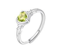WLLDDDIU Anello con Pietra Portafortuna A Forma di Cuore, in Argento Sterling 925, Solitario, Anello di Fidanzamento per Donna, Fascia infinita Regolabile, Anello Dell'eternità per Lei, peridoto