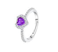 WLLDDDIU Anello da Donna con Pietra Preziosa Naturale Taglio A Cuore, Fascia Regolabile in Argento Sterling 925, con Pavé di Zirconi Cubici, Anello di Fidanzamento, Gioiello Regalo per Anniversario