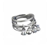 Anello di Eternità In Argento Sterling 925, Regolabile, Per Le Donne, Campana Di Loto Multistrato Retrò Fedi Nuziali Etnico