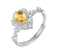 WLLDDDIU Anello di Promessa con Alone Solitario in Pietra Preziosa Naturale Taglio A pera per Donna, Anello infinito in Argento con Fascia A Foglia Regolabile, Anello di Fidanzamento con diamante Si