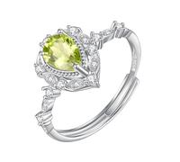WLLDDDIU Anello di Promessa con Alone Solitario in Pietra Preziosa Naturale Taglio A pera per Donna, Anello infinito in Argento con Fascia A Foglia Regolabile, Anello di Fidanzamento con diamante Si
