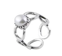 WLLDDDIU Anello in Argento 925 da Donna,Anelli Aperti Regolabili da Donna in Argento Sterling 925, Semplici Anelli con perle D'Acqua Dolce intarsiate e Cave, per Promessa di eternità, Cena, Festa,