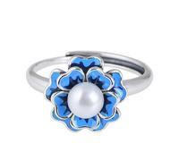 WLLDDDIU Anello in Argento 925 da Donna,Anelli Aperti Regolabili in Argento Sterling 925 da Donna, Stile Vintage, con perle D'Acqua Dolce intarsiate A Forma di Loto, per Cene, Feste e Matrimoni, con