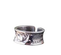 WLLDDDIU Anello in Argento 925 da Donna,Anelli da Donna in Argento Sterling 925 Regolabili, Vintage, con Cuore di Loto Sutra, Fascia Aperta, Fatti A Mano, Cerchietto Tibetano Largo, Gioielli da Rega