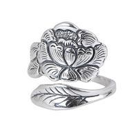 WLLDDDIU Anello in Argento 925 da Donna,Anelli da Donna in Argento Sterling 925, Stile Retrò, Larghi, Alla Moda, con Peonia, Aperti, Regolabili, con Cerchietto, in Stile Cinese, per Matrimonio, Pro