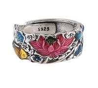 WLLDDDIU Anello In Argento 925 Da Donna,Anelli Regolabili Etnici Di Marea Nazionale Delle Donne In Argento Sterling 925 Che Gocciolano Smalto Lotuss Koi Anelli Regolabili Fascino Energetico Gio