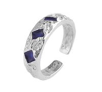 WLLDDDIU Anello In Argento 925 Da Donna,Anello Regolabile Per Le Donne Micro Pavimenta Piazza Pietra Blu Struttura Irregolare Cerchio Primo Anello Dito Indice Anelli Di Eternità Anelli Di Nozz