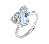 WLLDDDIU Anello in Argento Sterling 925 con Pietra Preziosa Naturale Taglio Smeraldo, con Nodo A Fiocco, Zirconi Cubici, Fascia A Forcella Regolabile, Anelli di Fidanzamento Solitario per Donna, Top