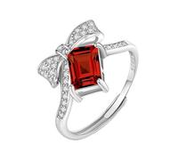 WLLDDDIU Anello in Argento Sterling 925 con Pietra Preziosa Naturale Taglio Smeraldo, con Nodo A Fiocco, Zirconi Cubici, Fascia A Forcella Regolabile, Anelli di Fidanzamento Solitario per Donna, Rub