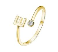 WLLDDDIU Anello iniziale in Argento Sterling 925 con Zirconi Cubici per Donna, Regolabile, Aperto, con Lettere Dell'Alfabeto Az, Impilabile, con Pietra Portafortuna, Cerchietto per dito, Regalo di C