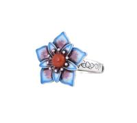 WLLDDDIU Anello Regolabile,Anelli Regolabili in Argento Massiccio 925 per Donna, Stile etnico, con Fiore in Cloisonné intarsiato in Agata Rossa, per dita, Fascia per Pollice Aperta, Gioielli per Fi