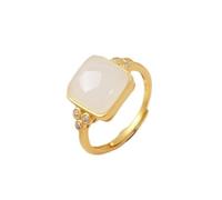 WLLDDDIU Anello Regolabile,Argento Sterling 925 Forma D'Onda Placcato Oro Micro Pavé Zircone Quadrato Giada di Hetian Anelli in Pietra Naturale in Stile Cinese da Sposa Gioielli Eterni Regali