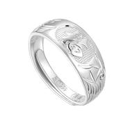 WLLDDDIU Anello Vintage in Argento Sterling 999 con Carattere Fu, Regolabile, Fatto A Mano, con Drago e Fenice incisi, Gioiello Tradizionale Cinese Portafortuna, Regalo Premuroso per Mamma, Nonna e