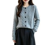 WLLDDDIU Cardigan da Donna in Cashmere con Scollo Tondo Camicia Morbida A Trecce A Maglia con Bottoni Giacca Cardigan A Maniche Lunghe A Maglia Levi Caldi Caldi per Autunno Inverno Grigio S