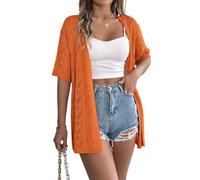 WLLDDDIU Cardigan Estivo A Maniche Corte A Maglia Media Lunghezza A Maniche Corte da Donna A Uncinetto Cavo per L'Uncinetto per La Vita per Le Vacanze, Abbigliamento da Spiaggia Arancione