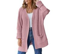 WLLDDDIU Cardigan Oversize da Donna Grosso Maglia Aperta Davanti Cardigan Camicia Larga A Maniche Lunghe Camicia Casual con Tasche Morbido Outdoor Autunno Caldo Inverno Lavori Rosa S