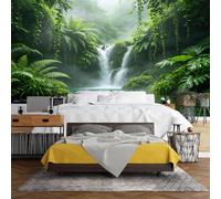 WLLDDDIU Carta da Parati Murale Nella Giungla Tropicale Nebbiosa, Carta da Parati Verde Serena per Il Paesaggio Adesivo Autoadesivo Rimovibile Impermeabile e Rigoglioso Decorazione Murale per Soggio