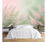 WLLDDDIU Murale Murale A Parete in Felci Pastello Morbide per Camera da Letto, Poster Botanico con Carta da Parati Fotografica in Acquerello Rosa e Verde Salvia, Rivestimento Impermeabile in Vinile