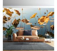 WLLDDDIU Murale Panoramico 3D Asciutto di Lotus Pond, Carta da Carta Bianca Impermeabile Densa e Adesiva Autoadesiva Autoadesiva Autumn Lotus Leaf Lake Paesaggio Decorazione da Parete per Salotto Sa