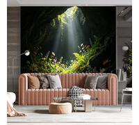 WLLDDDIU Murale Panoramico Autoadesivo 3D, Caverna Della Luce Del Sole, Fiori Selvatici Della Giungla, Parati Adesiva e Adesivo, Rimovibile per La Natura, Rivestimento Naturale per Mobili, Piano Cuc
