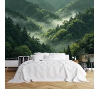 WLLDDDIU Murale per Carta da Parati Misty Forest, Murale Panoramico 3D Autoadesivo personalizzato per Pareti, Pellicola Impermeabile Verde per Il Paesaggio di Montagna Verde e Rifugiato per Soggiorn