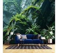 WLLDDDIU Murale Sulla Scogliera in Pietra di Muschio Verde, Carta da Parati Panoramica Autoadesiva 3D Murale Rimovibile per Paesaggistica Naturale Rimovibile, Copertura Wallpaper per Salotto, U