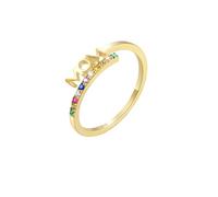WLLDDDIU Regalo Premuroso per La Mamma, Anello con La Lettera Mom in Argento Sterling con Cristalli Multicolore, elegante Anello Minimalista Impilabile, Bellissimo Gioiello per Regalo di Compleann