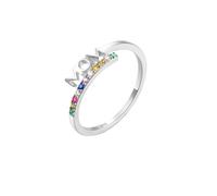 WLLDDDIU Regalo Premuroso per La Mamma, Anello con La Lettera Mom in Argento Sterling e Cristalli Multicolore, elegante, Minimalista, Impilabile, Bellissimo Gioiello, Regalo di Compleanno da Figli
