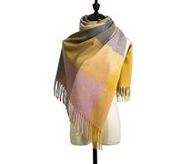 WLLDDDIU Sciarpa Leggera Donna,Sciarpe Invernali Giallo Grigio Scialle Caldo Morbido Coperta Spessa Grande Sciarpa Alla Moda Con Nappe A Grata Sciarpa Invernale Lunga E Grande Alla Moda Sciarpe Con