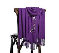 WLLDDDIU Sciarpa,Sciarpe Invernali Tinta Unita Viola Scuro Morbido Scialle Caldo Coperta Spessa Fiore Di Prugna Ricamato Sciarpa In Cashmere Sciarpa Lunga Grande Invernale Alla Moda Stola Sciarpe Pe