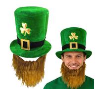 Wlleoaa Cappello a cilindro da leprechaun verde per adulti, con barba di zenzero, accessori per feste di San Patrizio, per feste di San Patrizio, feste irlandesi, festival, parate, decorazioni per
