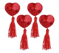 WLLHYF 2 paia di pasticcini da donna in silicone adesivi per capezzoli copertura autoadesiva a forma di cuore con nappa di paillettes riutilizzabile rosso, Colore: rosso, Taglia unica