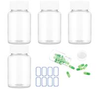 WLLHYF 4 flaconi trasparenti per pillole, 100 ml, contenitori vuoti in plastica per medicine con tappi per polvere solida liquida, stoccaggio di reagenti chimici