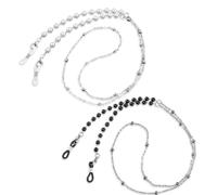WLLHYF Cinturino per occhiale da donna, 2 pezzi con perline, catene per occhi da sole, cordino intorno al collo, nero e bianco, taglia unica
