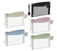 WLLHYF Confezione da 5 mini borse a rete con cerniera, 7,6 x 11,4 cm, organizer per trucchi in nylon, portatili, da viaggio, kit di accessori di bellezza, portamonete per piccoli oggetti, nero, blu,