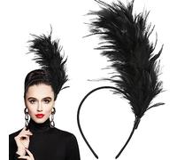 WLLHYF Copricapo vintage anni '20 con piume, per matrimonio, tea party, pappagallo, uccello, fata, copricapo per donne, riunioni, anniversari, carnevale, Nero , Taglia unica