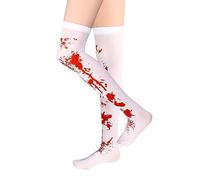 WLLHYF Halloween Calze Insanguinate Cosplay Calzini Alti Bianco e Rosso Macchiato di Sangue Costume Calze Horror Sopra Il Ginocchio Coscia Calze Lunghe per Donne Ragazze Halloween Party Cosplay