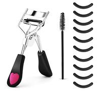 WLLHYF Kit di piegaciglia professionale in metallo strumento per il trucco con pettine integrato con 10 cuscinetti di ricambio per donne e ragazze ottengono ciglia curve drammatiche (nero)