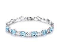 WLLLTY Bracciale da Donna in Argento Sterling 925 Bracciale con Acquamarina Bracciale da Sposa Regalo Gioielli