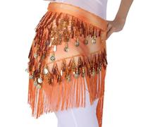 WLNEXT Catena con frange scintillanti per danza del ventre, con paillettes dorate, gonne avvolgenti con nappe luccicanti per danza del ventre