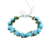 WLNEXT Fascia da sposa da donna con 12 rose in schiuma multicolore, ghirlanda di nastro per capelli blu