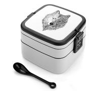 Wlntrophic Bento Box, scatola per il pranzo con lupo grigio, scatole per alimenti a 2 strati con maniglia