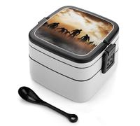Wlntrophic Bento Box, Zombies Dead Men Walking Body at Night Lunch Box, Scatola per il pranzo a 2 strati con manico