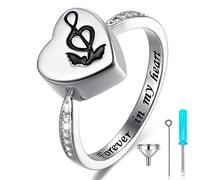 WLR020-6 - Anello per urna di girasole con scritta "Keep Loved Ones Ashes: Forever in My Heart", in argento Sterling con zirconi