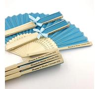 WLTY 10/20/50Pcs Personalizzato da Sposa Tessuto di Seta Ventaglio Legato con Nastro Stampa Personalizzata Nome e Data Ventaglio Pieghevole A Mano